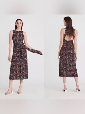 Tanya Taylor Black Floral Open Back Octavia Maxi Dress Size Small